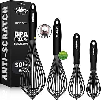 Silicone Whisk - Non Scratch Whisks for Cooking, 500°F Heat Resistant Siliocne Wisk tool, Heavy Duty Kitchen Whisks, for Blending, Beating, set of 4 (5+7+9+11 inch) Black