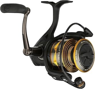 PENN Battle IV Spinning Reel, Saltwater Angler Fishing Reel for Sea Fish Lure & Bait, Bass, Pollack, Cod, Mackerel, Wrasse, Aluminum Spool, Robust Ambidextrous 1000-10000 Reel, Black, Gold & Smoke