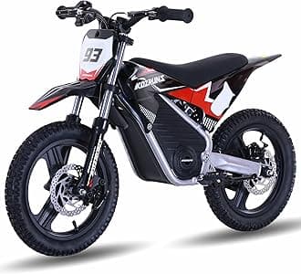 36V Electric Dirt Bike for Kids Aged 4-8, Brushless 350W Racing Grade Electric Motorcycle, Up to 18.6MPH & 3 Speed Settings, Dual Disc Brakes, 14'' Off-Road Knobby Tires, Black