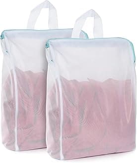 OTraki Mesh Laundry Bag with Handle 2 Pack Laundry Bags 16 x 12 Inch Mesh Wash Bags with Zip Delicate Laundry Bag Travel Fine Mesh Bag for Laundry Bra Socks Lingerie Underwear White