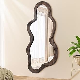 Asymmetrical Mirrors for Wall Unique Cloud Wood Frame Irregular Mirror Modern Living Room Bedroom Vanity Entryway Hallway Decorative Artistic Wall Mirror Brown