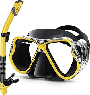 Greatever Dry Snorkel Set,Panoramic Wide View,Anti-Fog Scuba Diving Mask,Professional Snorkeling Gear