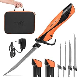 - Speed Demon Pro Lithium-ion Electric Fillet Knife - Cordless Rechargeable Fishing Knife with 4 Blades, High Torque Motor with Extended Battery Life, Ergonomic Handle and Custom Carry Case