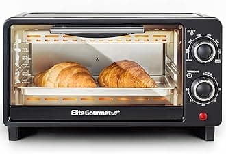 ETO490 9L/4 Slice Countertop Toaster Oven with 30-Minute Timer, Adjustable Temperature Control, Includes Baking Pan and Wire Rack, Bake, Broil, Toast, Black