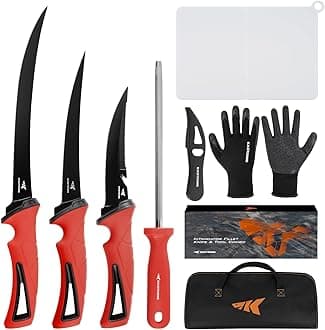 Intimidator Fillet Knife Set – G4116 German Stainless-Steel Blades, Non-Slip Handle, Includes Folding Fillet Board, Fish Scaler, Rubber-Coated Gloves, Honing Rod, and Durable Storage Bag