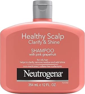 Neutrogena Exfoliating Healthy Scalp Clarifying Shampoo for Oily Hair & Scalp, Pink Grapefruit pH-Balanced Anti-Residue Formula Adds Shine, Sulfate, Paraben & Phthalate-Free, Color-Safe, 12 Fl Oz