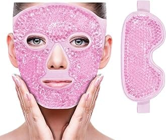 ZNÖCUETÖD Face Eye Mask Ice Pack for Reducing Puffiness, Bags Under Eyes, Puffy Dark Circles, Migraine,Hot/Cold Pack with Soft Plush Backing (Pink-(1*Eye Mask+1*Face Mask))