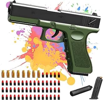 Toy Guns for Boys, Green Plastic Pretend Toy Pistol for Kids with Soft Foam Set, Education Foam Blaster for 14+ Year Olds, Outdoor Games