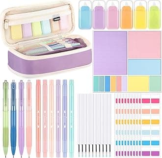 Janlaugh 38 Pcs Aesthetic College School Supplies with Pen Case Sticky Notes Gel Pens Highlighters Correction Tapes Back to School Stationery Kit(Candy Color,Cute)