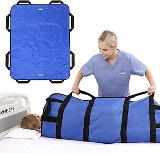 Multipurpose 48" x 40" Positioning Bed Pad with Reinforced Handles - Reusable & Washable Transfer Sheet for Turning, Lifting & Repositioning - Double-Sided Nylon Fabric, Blue
