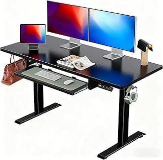 Marsail 48 x 24 inch Electric Standing Desk with Ergonomic Keyboard Tray, Adjustable Height Desk with 27.5” to 46.7” Height Range, 4 Memory Presets, Smooth and Quiet Lifting, Black