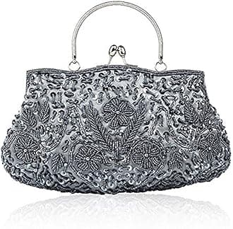 EROUGE Beaded Sequin Design Flower Evening Purse Large Clutch Bag