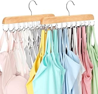 Bra Hanger for Closet, Tank Top Hanger 20 Hooks Capacity Foldable Wood Space Saving Hangers Closet Organizers and Storage for Dorm & Apartment for Tank Top, Bra, Scarf etc.