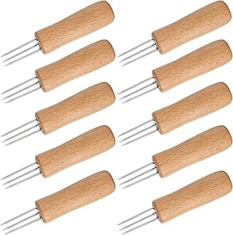 Corn Cob Holders Set of 10 Stainless Steel Corn On The Cob Holders with Wooden Handle Cob Skewers Corn Forks for BBQ Sweetcorn Roasted Meat Fruit