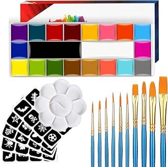 Face Paint,20 Colors Face Paint - Face Painting Kit,Oily Based Face Painting Kit for Kids Party with 10 Brushes 5 Sticker Stencils and Paint Tray, Body Paint for Kids and Adults Halloween Makeup
