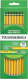 TICONDEROGA Pencils, Wood-Cased, Pre-Sharpened, Graphite #2 HB Soft, Yellow, 10-Pack (33892)