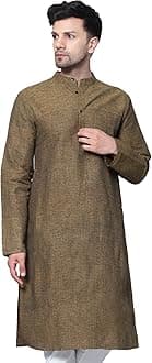 LATEST CHIKAN Men's Cotton Regular Textured Long Kurta Full Sleeves - Casual Ethnic Wear