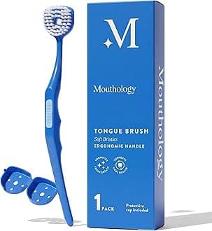 Soft Bristle Tongue Brush for Adults (1 Pack), Reduce Bad Breath & Improve Oral Hygiene, Tongue Scraper Brush Ergonomic Handle & Protective Cap, Tongue Cleaner for Adults, Tongue Scraper for Adults