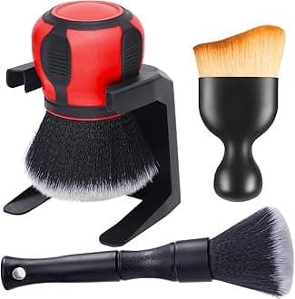 Car Ultra Soft Bristles Detailing Brushes, Curveball XL Synthetic Brushes, Interior Dusting Brush with Storage Rack, Automotive Detail Brush for Truck, SUV, RV, Cleaner for Door Panels- Red