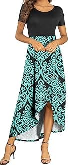 AYIFU Womens Summer Dresses High Low Slit Hem Casual Short Sleeve Maxi Dress with Buttons