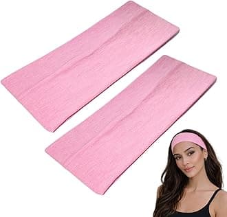 WESTEND CHOICE 9cm Wide Headbands 2 Pack Soft Head Band Plain Stretchy Unisex Kylie headband Bandeau Headbands for Women & Men Gym Yoga Hair Band (Light pink)