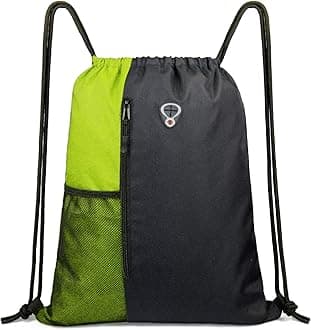 Drawstring Backpack Sports Gym Bag for Women Men Large Size With Two Zipper Pockets and Water Bottle Mesh Pockets