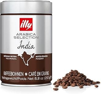 India Coffee Beans, 100% Arabica, Dark Roast, Intensity 8/9, Single Origin, Bold & Full-Bodied with Spicy & Dark Chocolate Notes, Suitable for Bean to Cup & Fresh Grinding, 250g