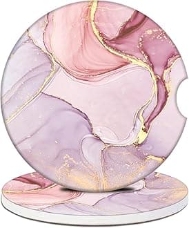 Car Cup Holder Coasters - Pink Marble Absorbent Ceramic Coaster 2 Pack, Anti Slip Car Coasters for Cup Holders, Fashion Car Interior Accessories Drink Coaster for Women & Men