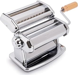 IPasta Classica Pasta Machine 100% Made in Italy Fresh Steel Pasta Machine Manual Dough Scraper with Crank Creates a Sheet for Lasagne, Tagliolini, Fettuccine (Chrome)