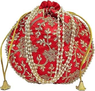 Potli Bag Velvet for ladies traditional Indian Wristlet women handbags with Drawstring Ethnic Embroidery Fashion Potli