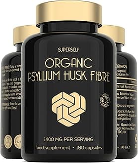 Organic Psyllium Husks Capsules 1400mg - Fibre Supplement for Men & Women - Pure Psyllium Husk Powder - 180 Tablets - High in Soluble Fiber - Certified Organic - Natural Prebiotic from Ispaghula Husk