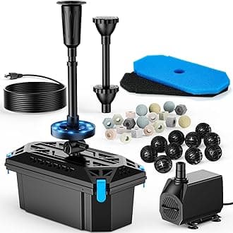 POPOSOAP RGB Pond Filter with Pump Fountain Kits, 660GPH Pond Filter Box With 40W Pond Pump & RGB Auto-Cycle LED Lights, Koi Pond Filters for Outdoor Ponds Clean, Clear, and Add Water Features