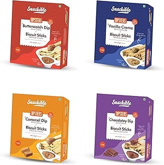 Snackible Assorted Mini Dipsters - (Pack of 12)| 4 Unique Flavours | Chocolatey, Butterscotch, Caramel, Vanilla Crème | No Palm Oil | No Refined Sugar | Sweetened with Jaggery | Baked | Healthy Snack | Chip and Dip Combo | Made with Whole Wheat | Travel Friendly