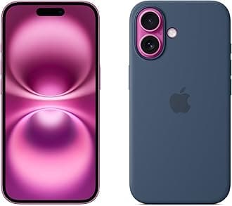 Apple iPhone 16 256GB: 5G Mobile phone with Apple Intelligence - Pink + Silicone Case with MagSafe - Denim