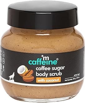 mCaffeine Coffee Sugar Body Scrub with Coconut for Gentle Exfoliation & Smoothening | Reduces Dead Skin, Tan & Scars | Even Toned Skin with Coconut Aroma | Ultra Fine Scrub for Men & Women - 8.82 oz