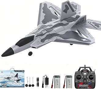 RC Plane 4 Channel, F22 Remote Control Airplane, 2.4GHZ RC Jet Fighter with 6-Axis Gyro Stabilizer, 3D/6G Mode, 2 Batteries, RC Fighter Aircraft Plane for Adults Beginners