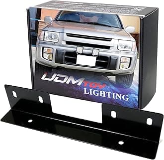 Miniature Front Bumper License Plate Mount Bracket Holder Compatible with Off-Road Lights, LED Work Lamps, LED Lighting Bars, etc (Black Finish)