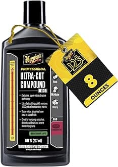 Meguiar’s Mirror Glaze M105 Ultra-Cut Compound, Car Rubbing Compound for Removing Scratches and Heavy Swirls While Adding Shine, Safe and Effective on All Glossy Car Paint and Clear Coats, 8 oz