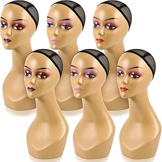 Leinuosen 4 Pieces Female Realistic Mannequin Head for Wigs 19 Inch Lifelike Plastic Doll Heads for Sunglasses Earrings Jewelry Display Beauty Accessories Brown