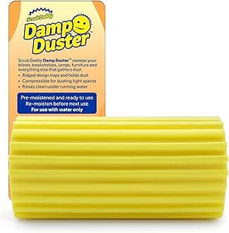 Scrub Daddy Damp Duster, Multipurpose Dusters for Cleaning - Wooden & Venetian Blind Cleaner Tool, Ridged Wet Dust Sponge for Skirting Board, Radiator, Blinds & Mirrors, Home Cleaning Products, Yellow