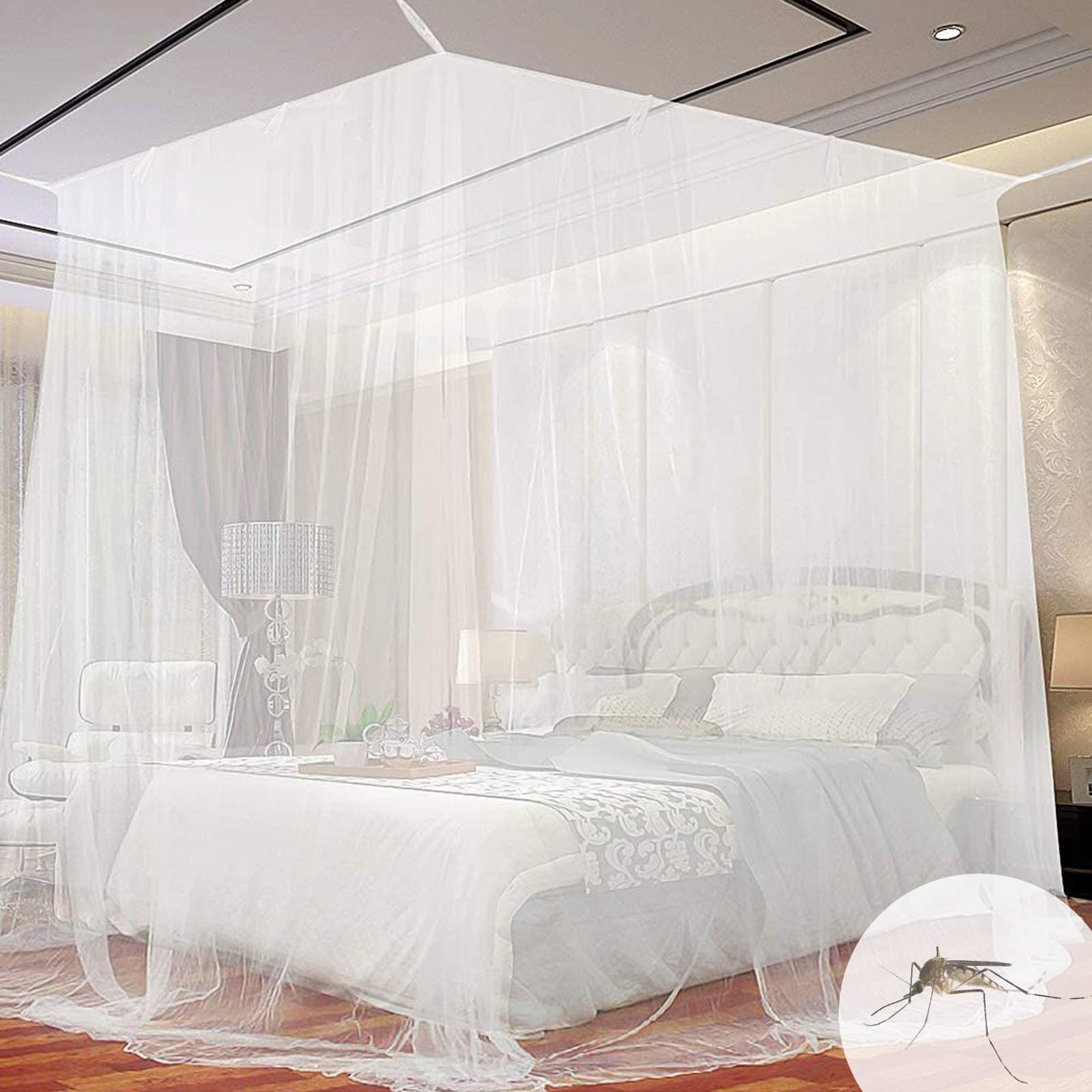 Square Mosquito Net, Universal Square Mosquito Net, Suitable for Most Types of Beds, Effectively Protect From Mosquitoes - White (200 x 200 x 180 cm)