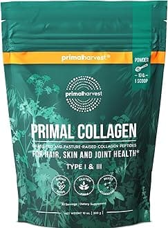 Primal Harvest Collagen Powder for Women or Men Primal Collagen Peptides Powder Type I & III, 10 Oz Collagen Protein Powder for Hair, Skin, Nails (Single, Original)