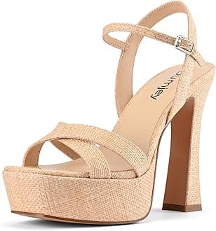 Dumjey Platform Heels for Women Chunky High Heel Sandals with Ankle Strap, Open Toe Dress Shoes for Work Party Evening Wedding