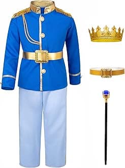 TOGROP Prince Charming Costume for Kids Boys Royal Prince King Outfit Party Cosplay 7-8 Years Blue