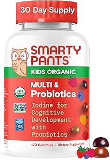 Organic Kids Multivitamin, Daily Gummy Vitamins: Probiotics, Vitamin C, D3, Zinc, & B12 for Immune Support, Energy & Digestive Health, Assorted Fruit Flavor, 120 Gummies, 30 Day Supply