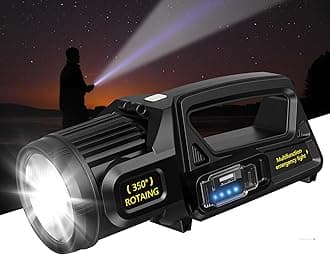 1300000 L Spotlight, Rechargeable Led Spotlight Flashlight with 350° Rotate Head, 9 Modes Super Bright Spot Lights Outdoor Handheld, IPX6 Waterproof Solar Flashlight for Emergencies