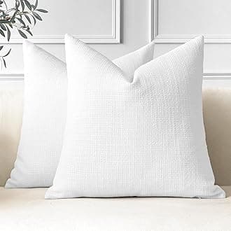 JOTOM Set of 2 Cushion Covers 40x40 cm Linen White Decorative Throw Pillow Covers 16x16 Inch Square Cushion Case Home Decor Pillowcases for Couch Sofa Living Room Bed (White)