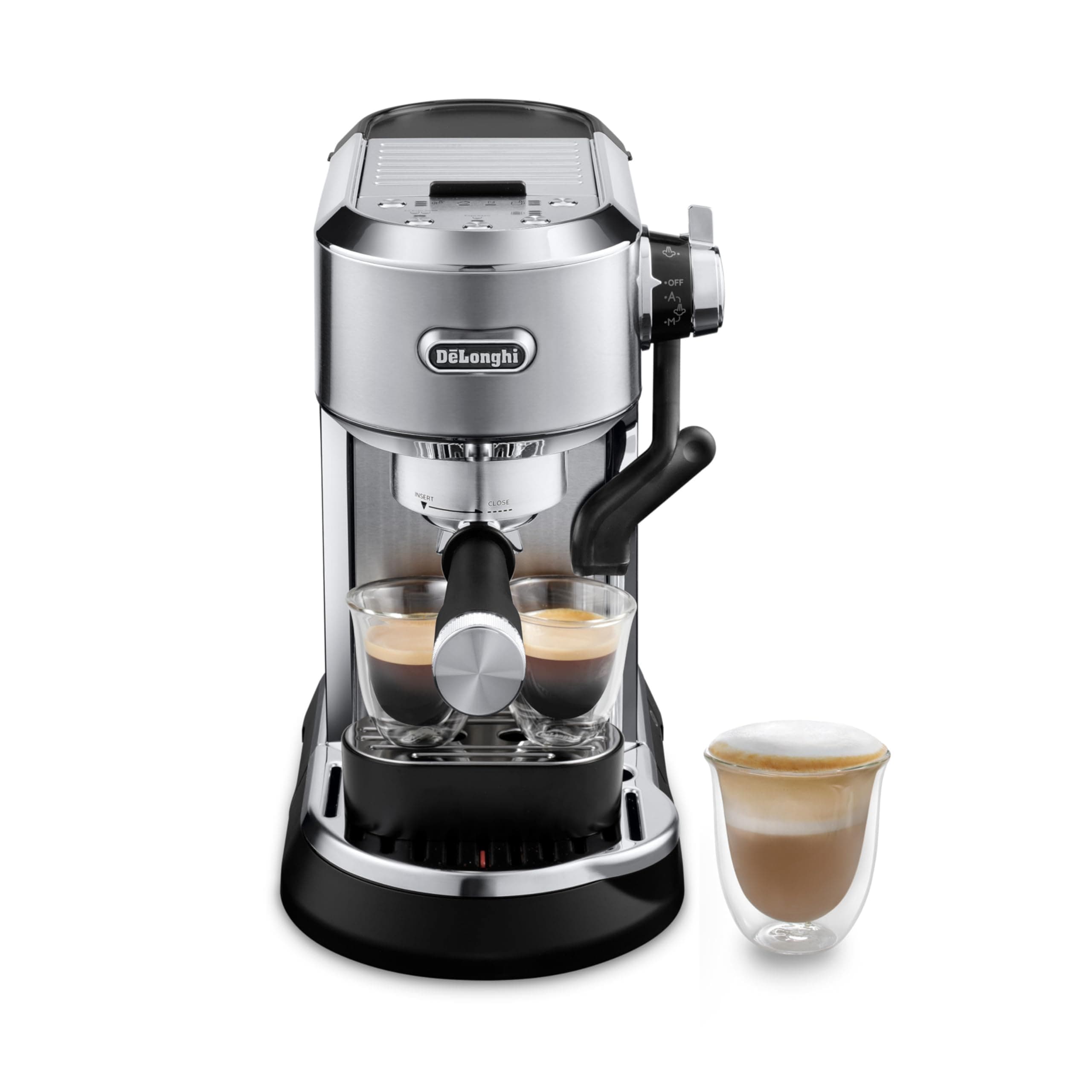 Dedica Maestro Plus Espresso Machine, Automatic Steam Wand, 3 Coffee Temp & Milk Foam Settings, 54oz Removable Tank, Easy-to-Clean Dishwasher-Safe Parts, Compact Stainless Steel Design