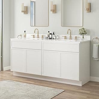Vanity Art 78 Inch Bathroom Vanity Base Cabinet Double Sink Top (Without Sink), Soft Closing Door, Storage Unassembled Cabinet, White, 2ea 39 Inch Cabinet Combo