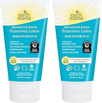 Earth Mama Uber-Sensitive Mineral Sunscreen Lotion SPF 40 | Non-Nano Zinc, Contains Organic Colloidal Oatmeal | Steroid-Free Eczema Cream for Baby, Kid & Family, 3-Ounce, 2-Pack